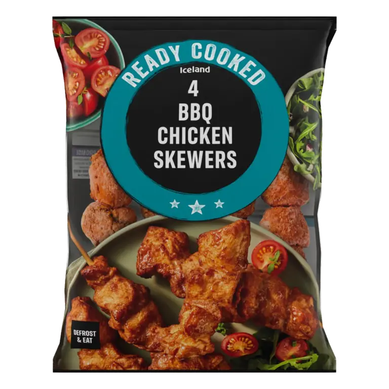 4pk Ready Cooked BBQ Chicken Skewers 340g