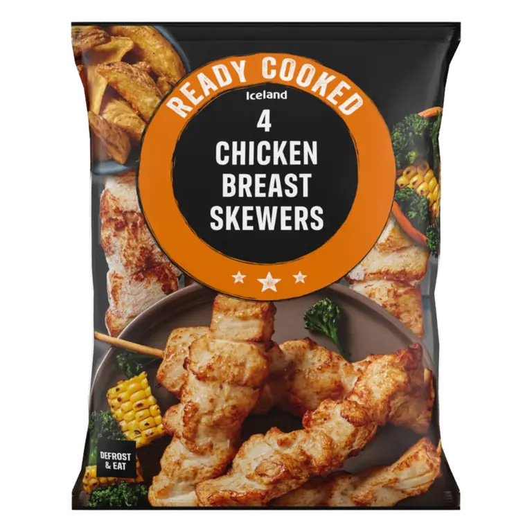 4pk Ready Cooked Chicken Breast Skewers 340g