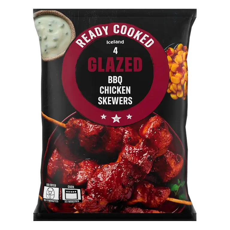 Ready Cooked 4 BBQ Glazed Chicken Skewers 340g