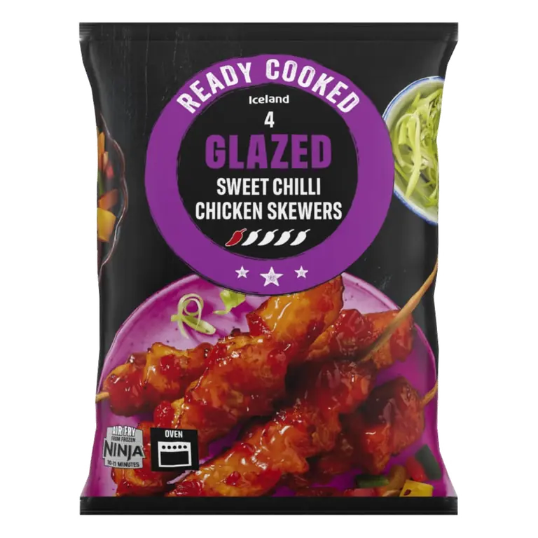 Ready Cooked 4 Sweet Chilli Glazed Chicken Skewers 340g
