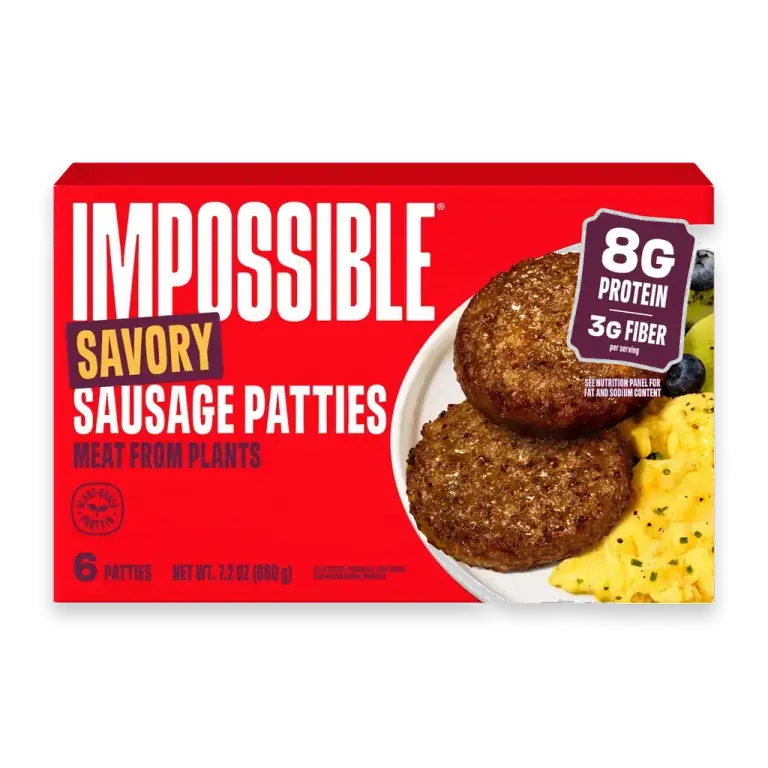 Savory Sausage Patties Meat From Plants, Frozen, Fully Cooked, 6 Patties, 7.2 oz