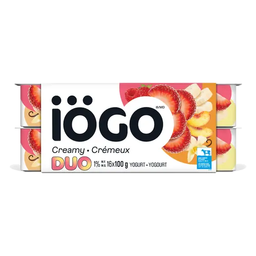 1% Yogurt Cups Creamy Strawberry Duos Banana Peach Raspberry Vanilla 16 x 100 g