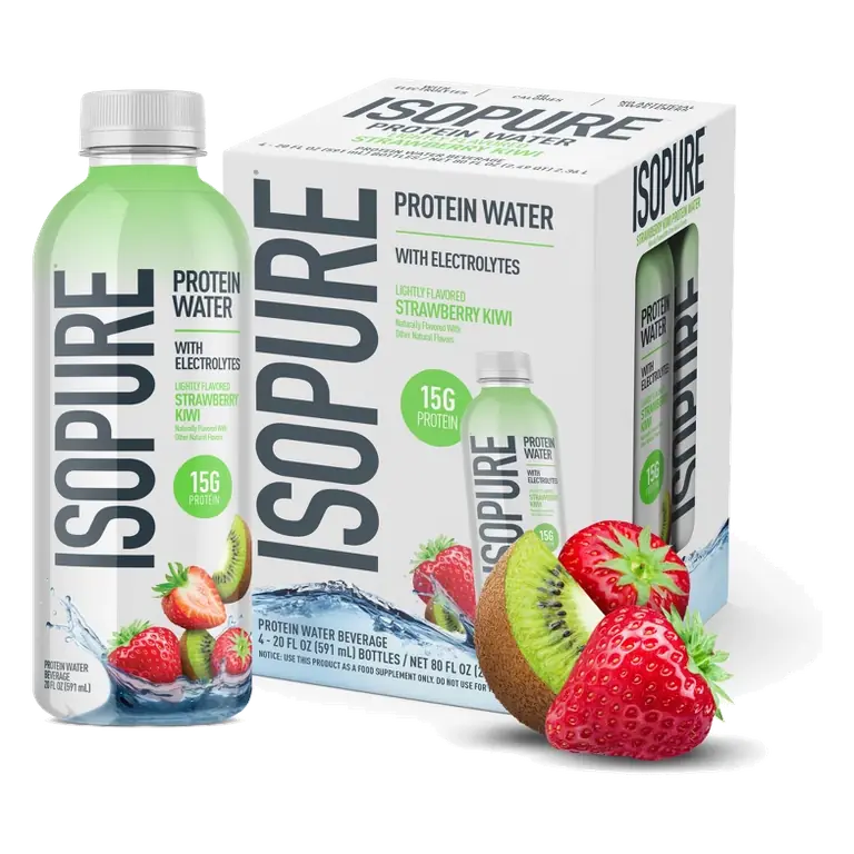 Isopure Strawberry Kiwi 15g Clear Protein Water with Electrolytes, 4pk/20 fl oz: Caffeine Free