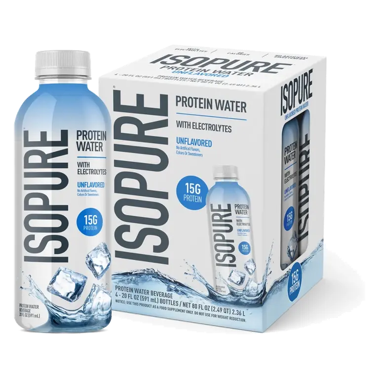 Isopure Unflavored 15g Clear Protein Water with Electrolytes, 4pk/20 fl oz: Caffeine Free