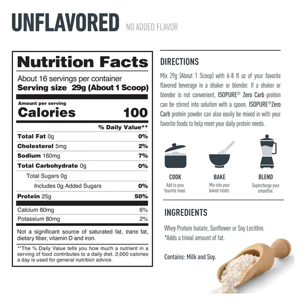 Zero Carb Protein Powder, Unflavored