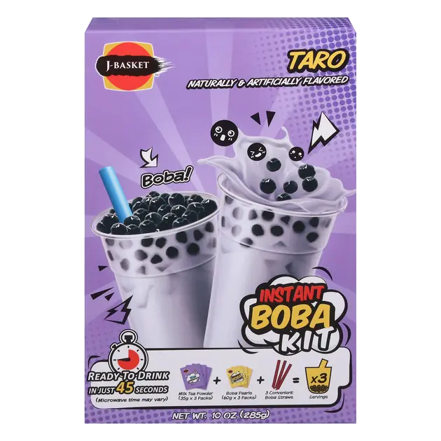 Taro Instant Boba Kit- Milk Tea Powder, Babo Pearls, Convenient Boba Straws