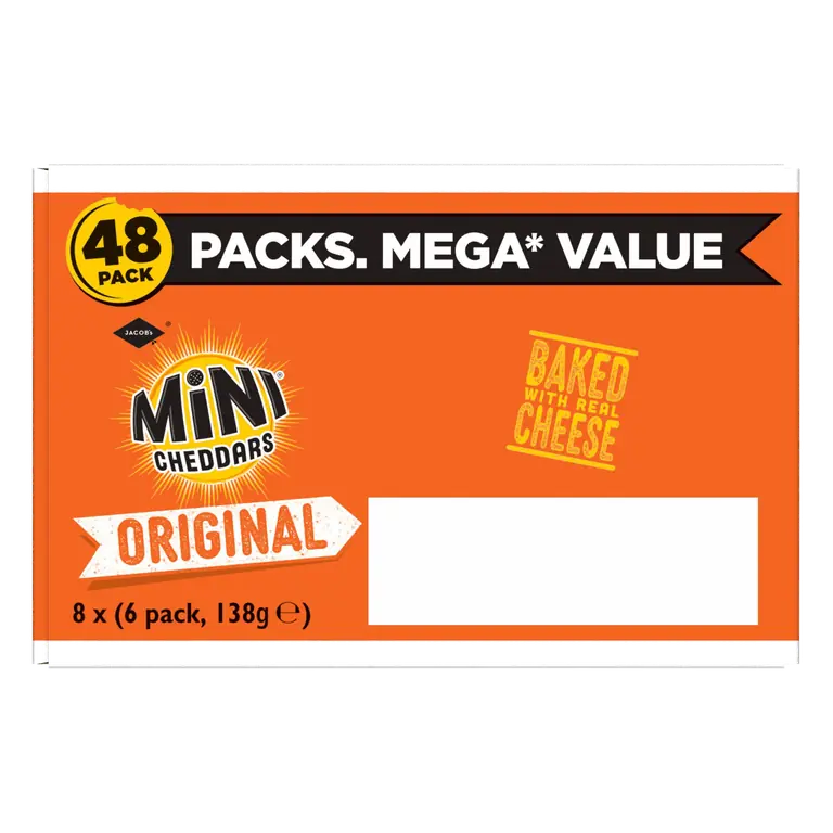 Jacob's Mini Cheddars Original Baked Snacks 48 pack, 8x138g