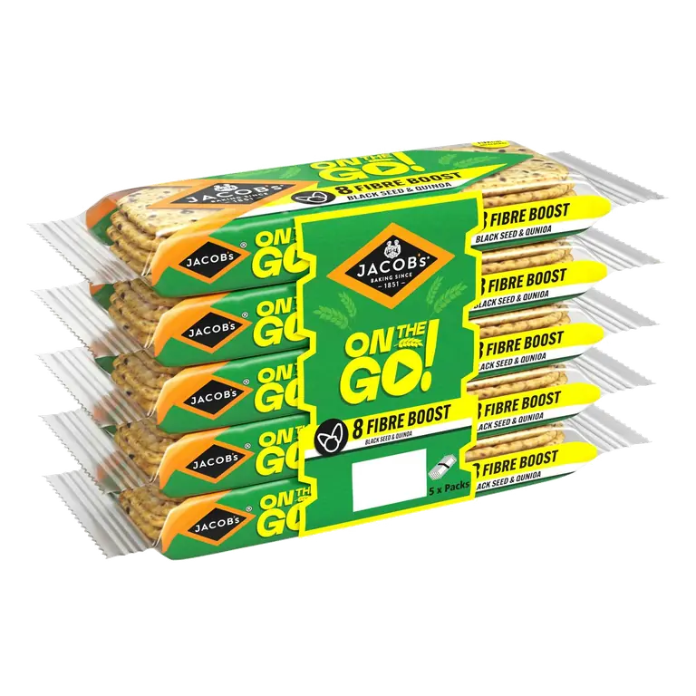 On the Go 5 x 40g Fibre Boost Black Seed & Quinoa Crackers