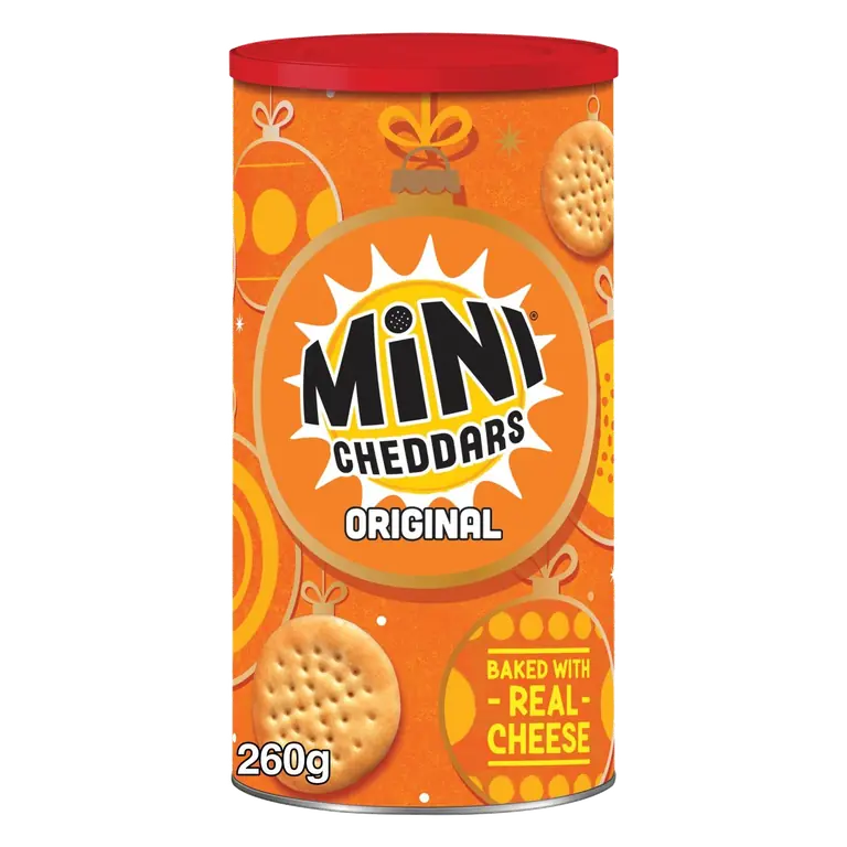 s Mini Cheddars Original Baked Snacks Christmas Tub 260g