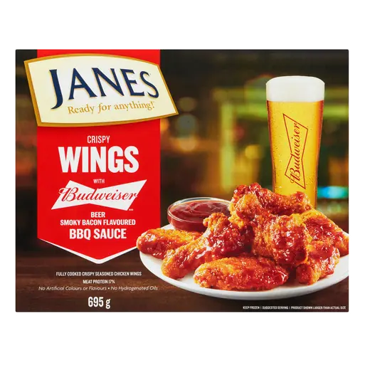 Frozen Crispy Chicken Wings With Budweiser Smoky Bacon Flavoured BBQ 695 g