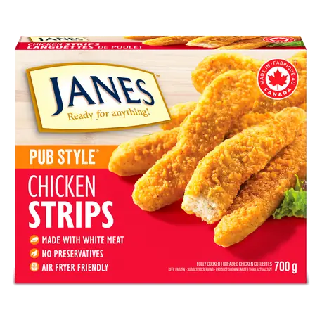 Fully Cooked Frozen Chicken Breast Strips Pub Style 700 g