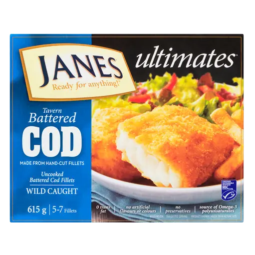 Janess Frozen Tavern Battered Cod Fillets 615 g