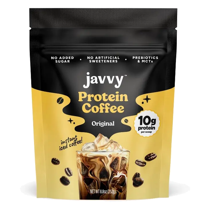 Javvy Original Instant Protein Coffee, 8.8oz: Arabica Beans, Unflavored, No Roast Specified
