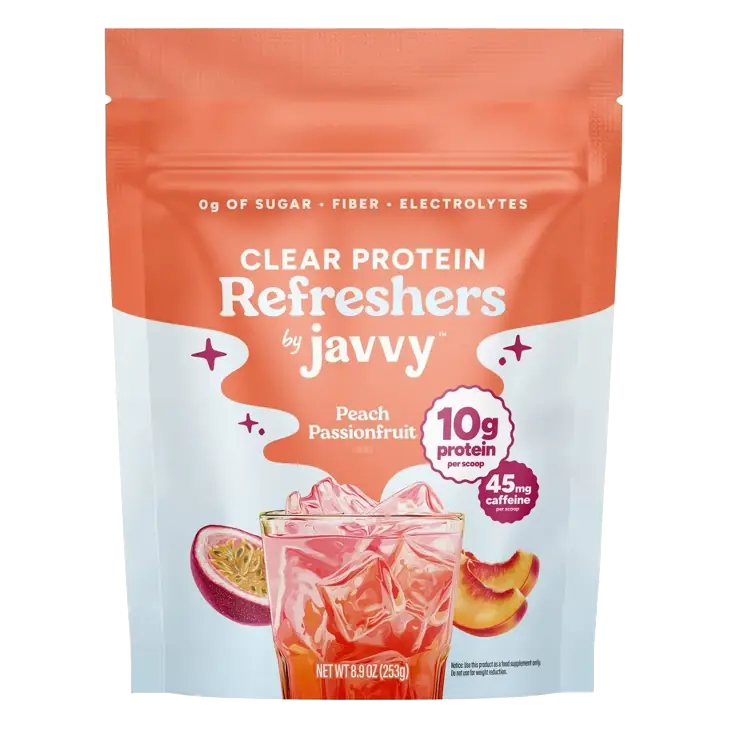Javvy Passionfruit Peach Clear Protein Refreshers, 8.9oz: Caffeinated