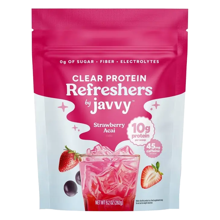 Javvy Strawberry Acai Clear Protein Refreshers, 9.2oz: Caffeinated