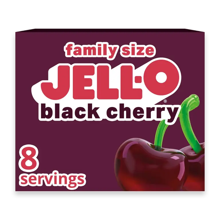 Black Cherry Artificially Flavored Gelatin Dessert Mix, Family Size, Box
