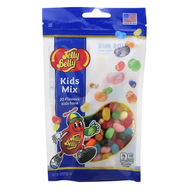 Kids Mix Jelly Beans, Berry Blue, Blueberry, Bubble Gum, Buttered Popcorn, Chocolate Pudding, Cotton Candy, Green Apple, Sunkist Lemon, Lemon Lime, Orange Sherbet, Peach, Raspberry, Red Apple, Sour Ap