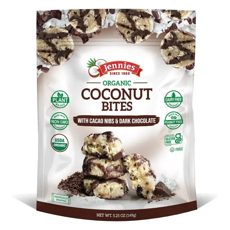 Organic Coconut Bites with Cacao Nibs & Dark Chocolate