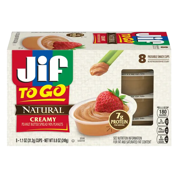 To Go Natural Creamy Peanut Butter Spread Packable Snack Cups - 8 ct