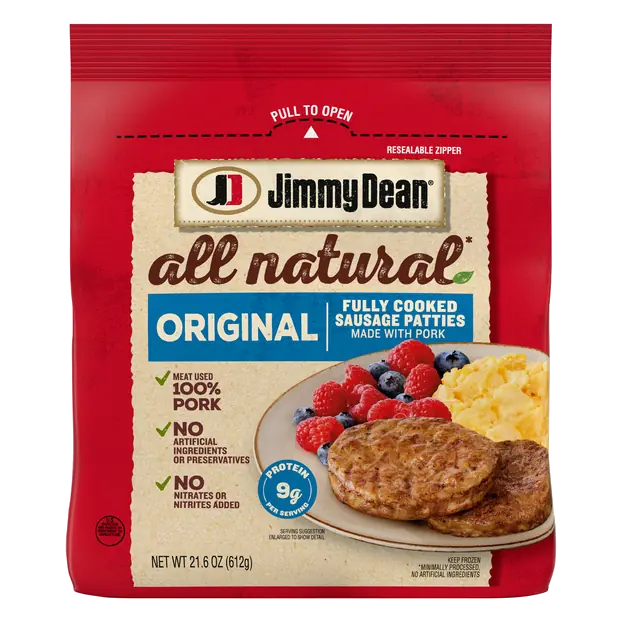 All Natural Fully Cooked Original Sausage Patties Frozen