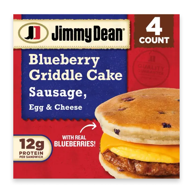 Blueberry Griddle Cake Sausage Egg and Cheese Sandwiches