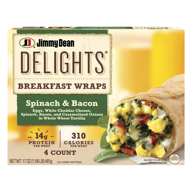 Delights Spinach & Bacon Breakfast Wraps - 4 ct