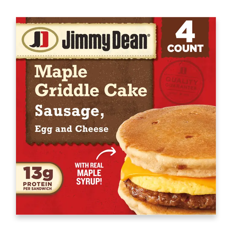 Sausage, Egg and Cheese Maple Griddle Cake Sandwiches