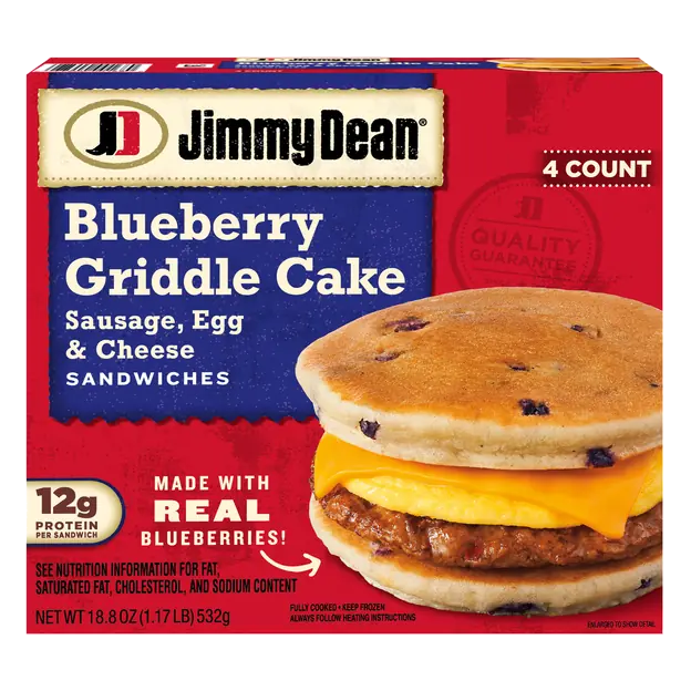 Sausage Egg & Cheese Blueberry Griddle Cake Sandwiches - 4 ct