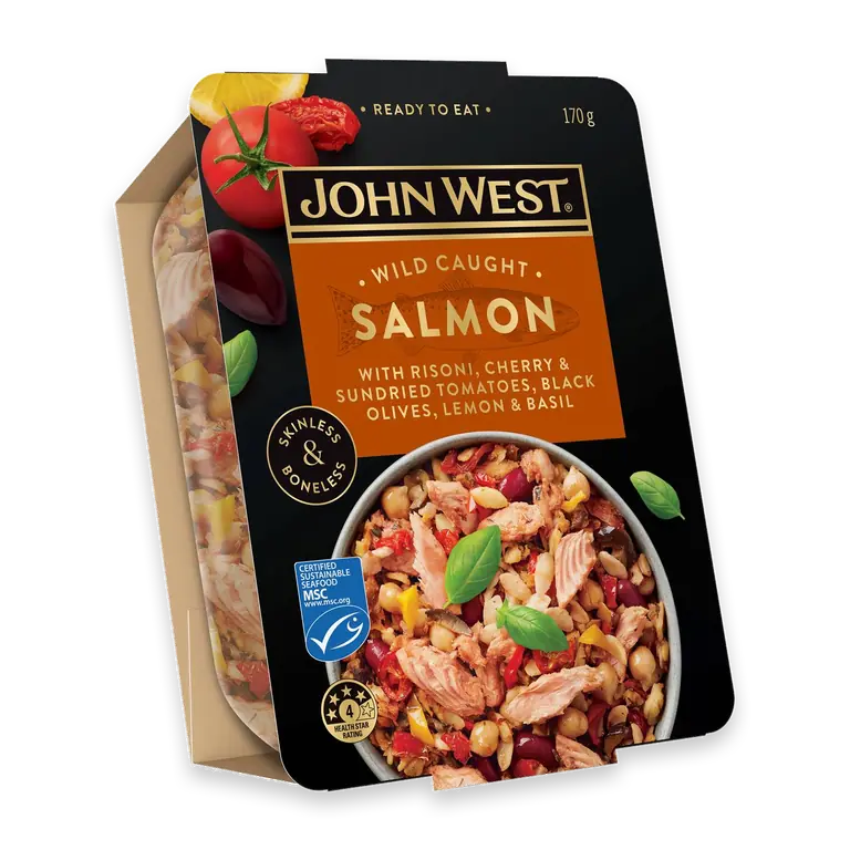 Salmon Bowl With Risoni Cherry & Sundried Tomato Olives Lemon