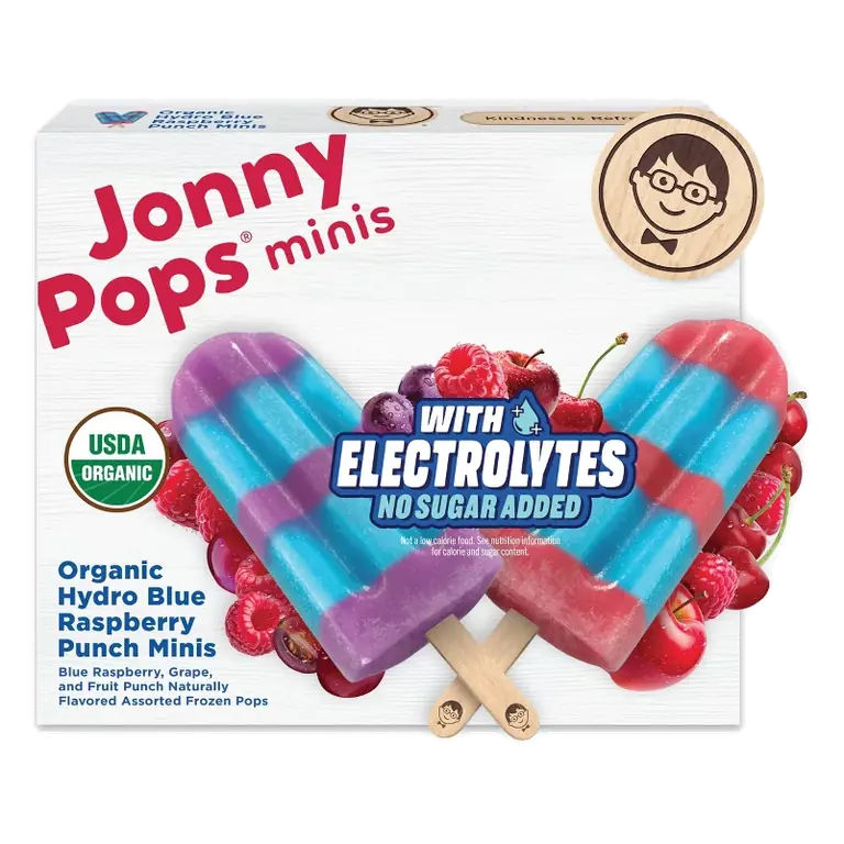 Jonny Pops No Sugar Added Organic Hydro Blue Raspberry Punch Minis Frozen Pops, 11.2oz/10ct