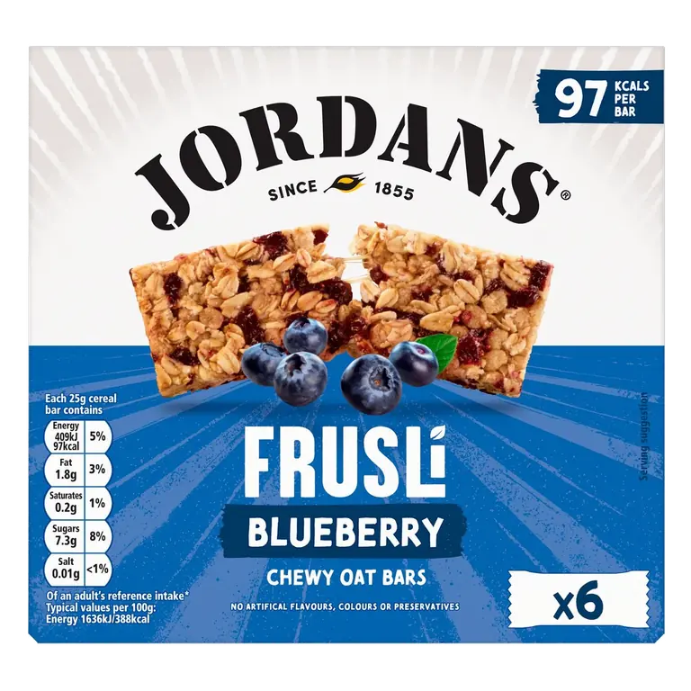 Frusli Juicy Blueberry Chewy Oat Cereal Bars 6 x 25g