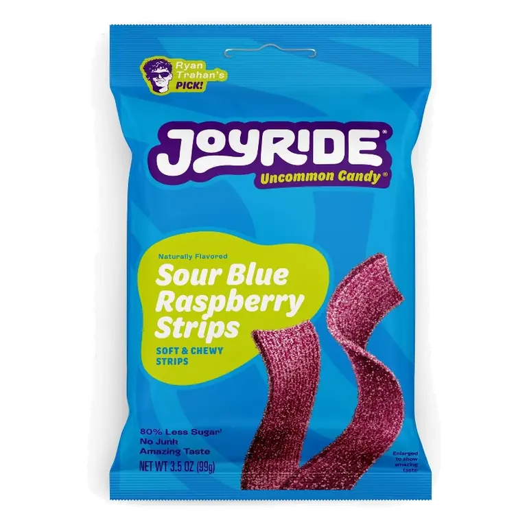 JOYRIDE Candy Sour Blue Raspberry Gummy Strips, 3.5oz