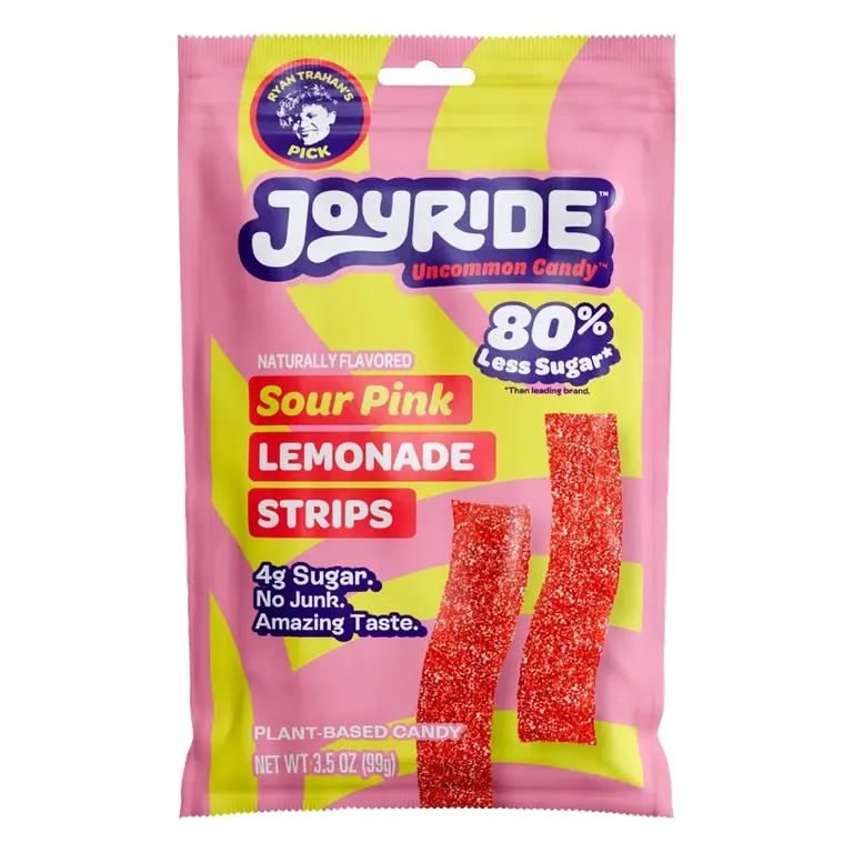 JOYRIDE Candy Sour Pink Lemonade Gummy Strips, 3.5oz