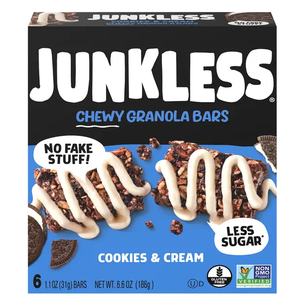Junkless Cookies & Cream Chewy Granola Bars, 6-1.1 oz Bars
