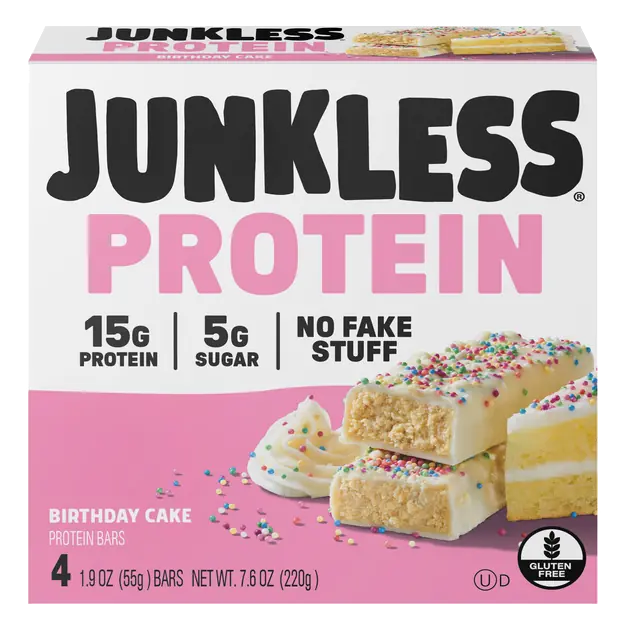 Junkless Birthday Cake Protein Bars, 4-1.9 oz Bars