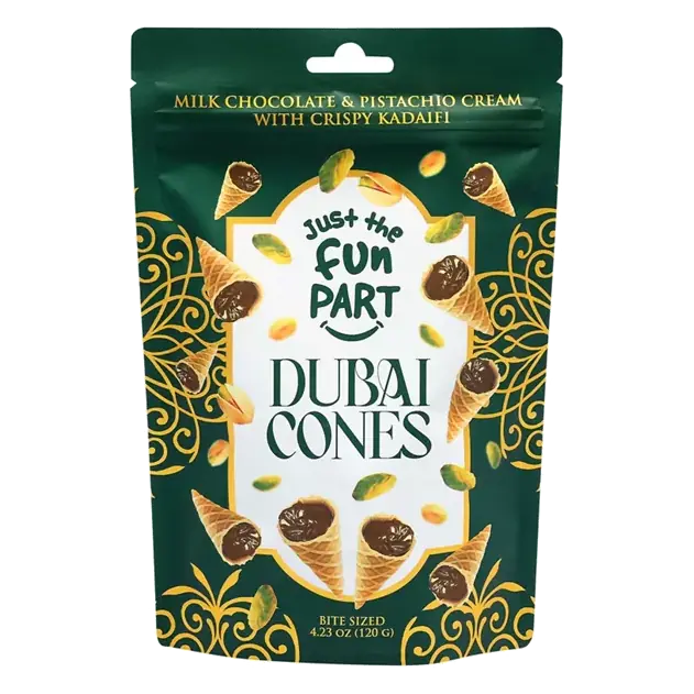 Milk Chocolate & Pistachio Cream with Crispy Kadaifi Bite Sized Dubai Cones