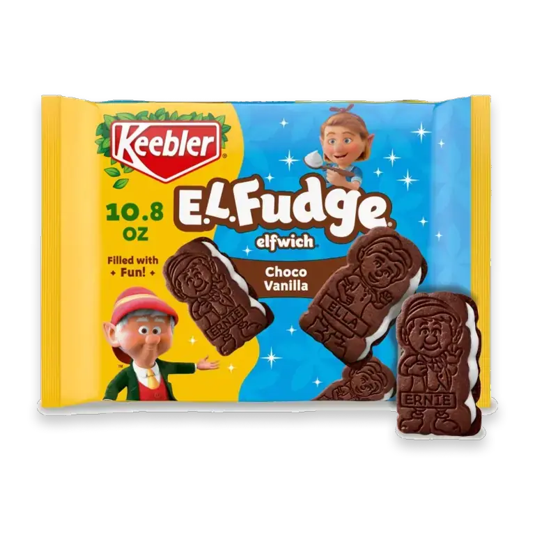 E.L. Fudge Elfwich Cookies Chocolate-y and Vanilla Flavor Sandwich Cookies Fun Shaped Treat