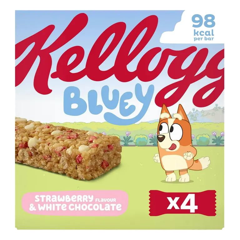 Kellogg's Bluey 4 x 25g Strawberry & White Chocolate Flavour Multigrain Multipack Snack Bars