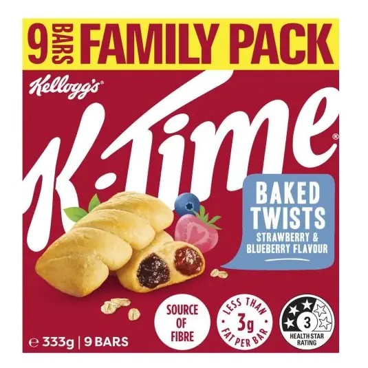 K-time Baked Twists Strawberry & Blueberry Flavour Filled Snack Bars 9 Pack