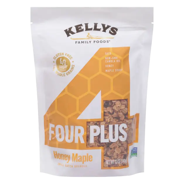 Kellys Four Plus Gluten Free Low Sugar Honey Maple Small Batch Granola