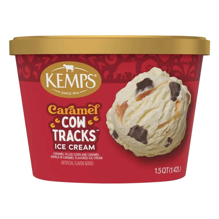 Kemps Caramel Cow Tracks Premium Ice Cream, 48oz: REAL Seal, 10% Milk Fat