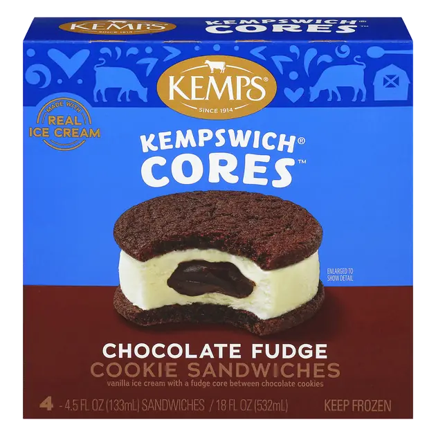 Kemps Kempswich Cores, Chocolate Fudge, 4-4.5 fl oz