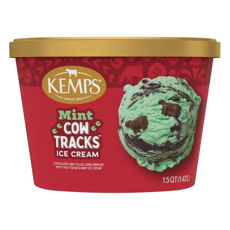 Kemps Mint Cow Tracks Premium Ice Cream, 48oz: REAL Seal