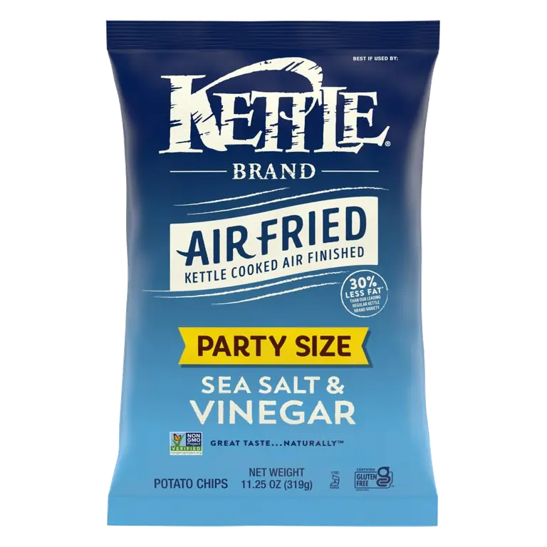 Brand Potato Chips, Air Fried Sea Salt and Vinegar Kettle Chips, 11.25 Oz Party Size Bag