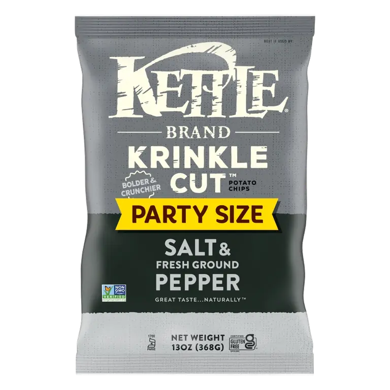 Brand Potato Chips, Krinkle Cut, Salt & Ground Pepper Kettle Chips, Party Size