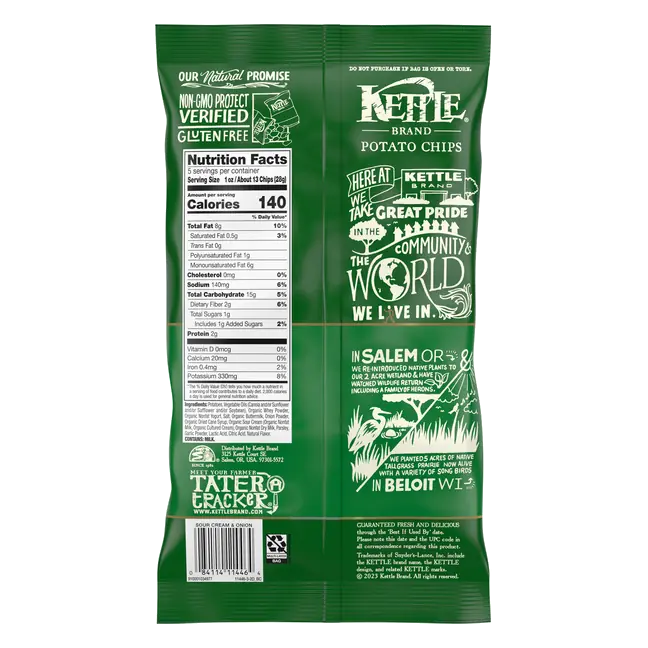 Kettle Brand Potato Chips, Sour Cream & Onion Kettle Chips, 5 Oz