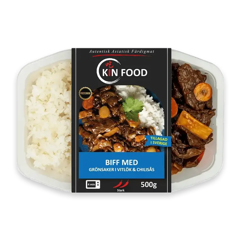 Färdigmat Thai Ryggbiff med Grönsaker i Vitlök och Chilisås 500g