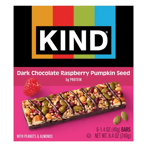 Gluten Free Dark Choc Raspberry Pumpkin Seeds Fruit & Nuts Bars 6 ct