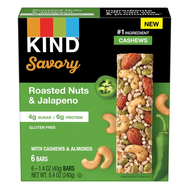 KIND Savory Bars, Roasted Nuts & Jalapeno, 6-1.4 oz
