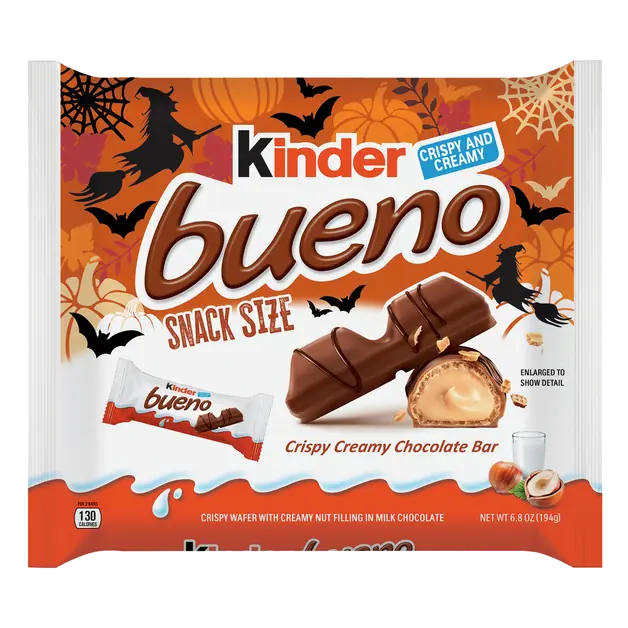 Kinder Bueno Bar, Crispy Wafer with Creamy Hazelnut Filling in Milk Chocolate, Halloween Candy, Snack Size, 6.8 oz